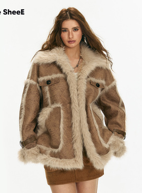 Vone SheeE 美式复古高级感菱格机车外套女皮毛一体2025秋冬新款