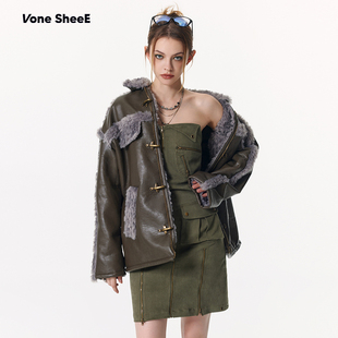 两面穿飞机扣皮毛一体外套女冬季 Vone 穿搭 辣妹2025新款 SheeE