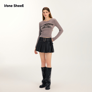 Vone SheeE 美式复古圆领针织衫上衣女修身长袖毛衣2026早秋新款