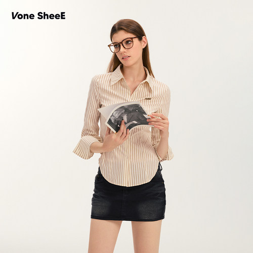 衬衫收腰条纹肌理感修身