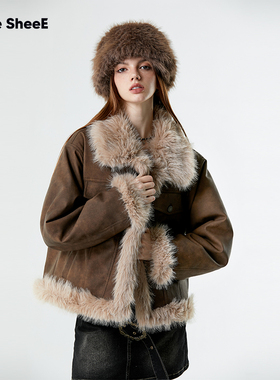 Vone SheeE美式复古毛毛短外套冬2025新款皮草机车服女式皮毛一体