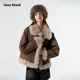 Vone 皮毛一体 皮草机车服女式 SheeE美式 复古毛毛短外套冬2026新款