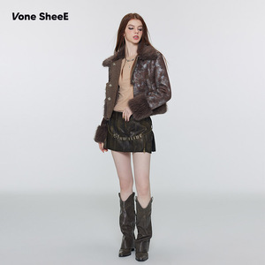 Vone SheeE 美式复古机车服高级感皮毛一体宽松短外套女秋冬新款