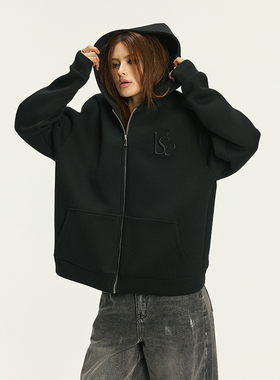 Vone SheeE加厚黑色宽松运动美式卫衣连帽外套女2025辣妹穿搭上衣