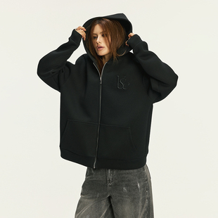 Vone 卫衣连帽外套女2025辣妹穿搭上衣 SheeE加厚黑色宽松运动美式