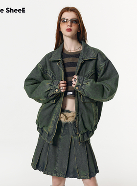 Vone SheeE可拆卸毛领复古做旧洗水牛仔夹棉加厚棉衣外套女早秋冬