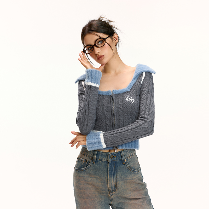 Vone sheeE甜酷辣妹设计感小众针织开衫软糯上衣短款毛衣女早秋冬