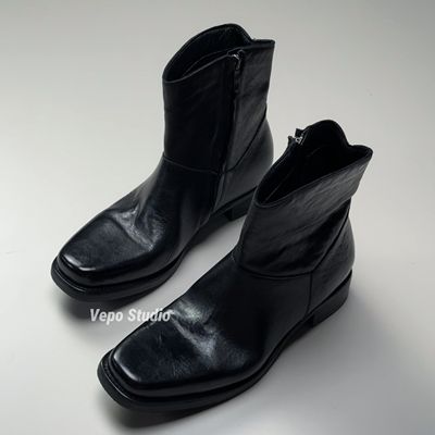 暗黑先锋感方头切尔西短靴