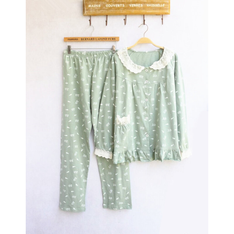 女款长袖长裤开衫睡衣套装全棉系扣宽松休闲家居服空调房薄款