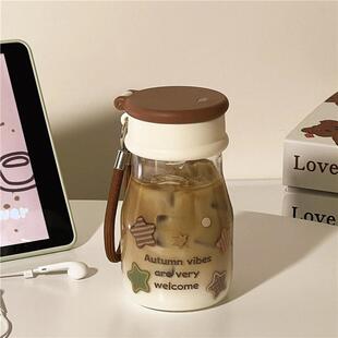 星星水杯女生高颜值2026新款学生高硼硅玻璃杯带吸管小巧杯子便携