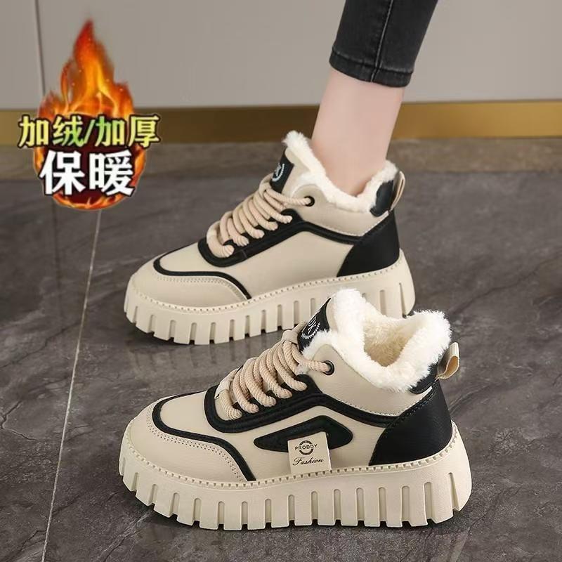踩屎感加绒加棉运动鞋女