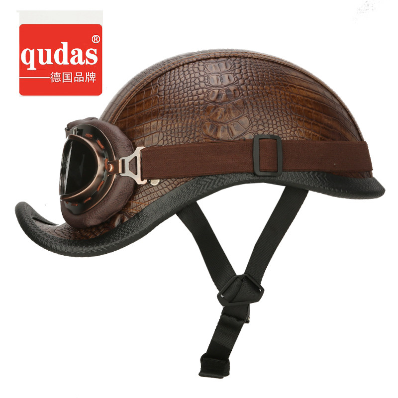 德国qudas奇达士男女头盔瓢盔四季复古电动摩托车骑行半盔太子盔