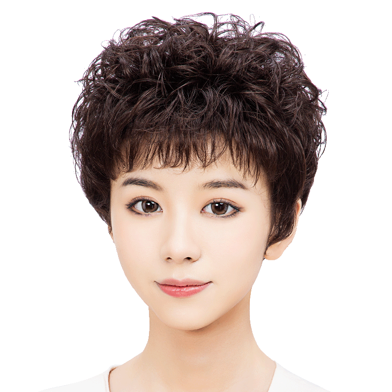 全真假发中老年全头套自然羊毛卷