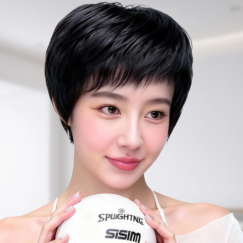 假发女全头套中老年妈妈遮白发假发真人发短直发透气网底自然逼真