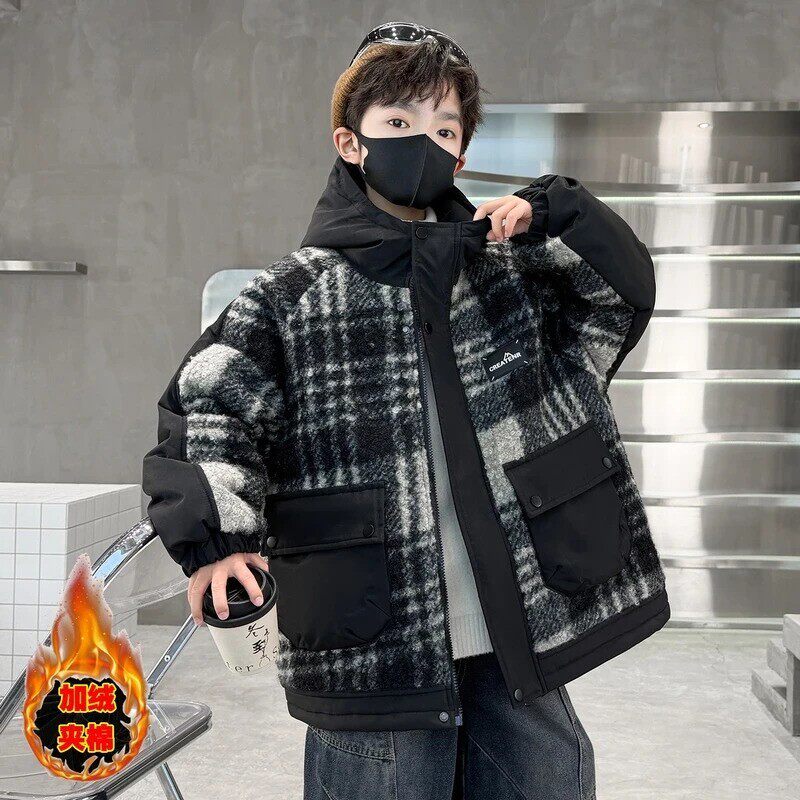 鑫瑞臻品儿童套装男童冬装加绒外套中大童加厚冬季男孩羊羔绒棉服