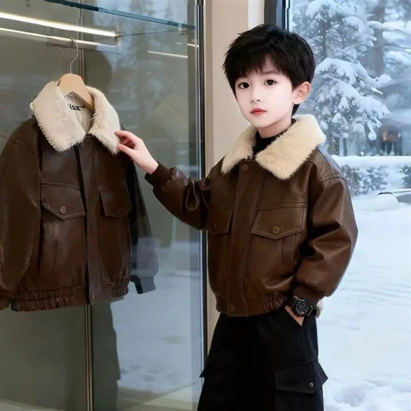 星童优选童装童装男童冬装加绒加厚外套皮衣冬季儿童机车夹克衣服