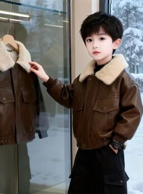星童优选童装童装男童冬装加绒加厚外套皮衣冬季儿童机车夹克衣服