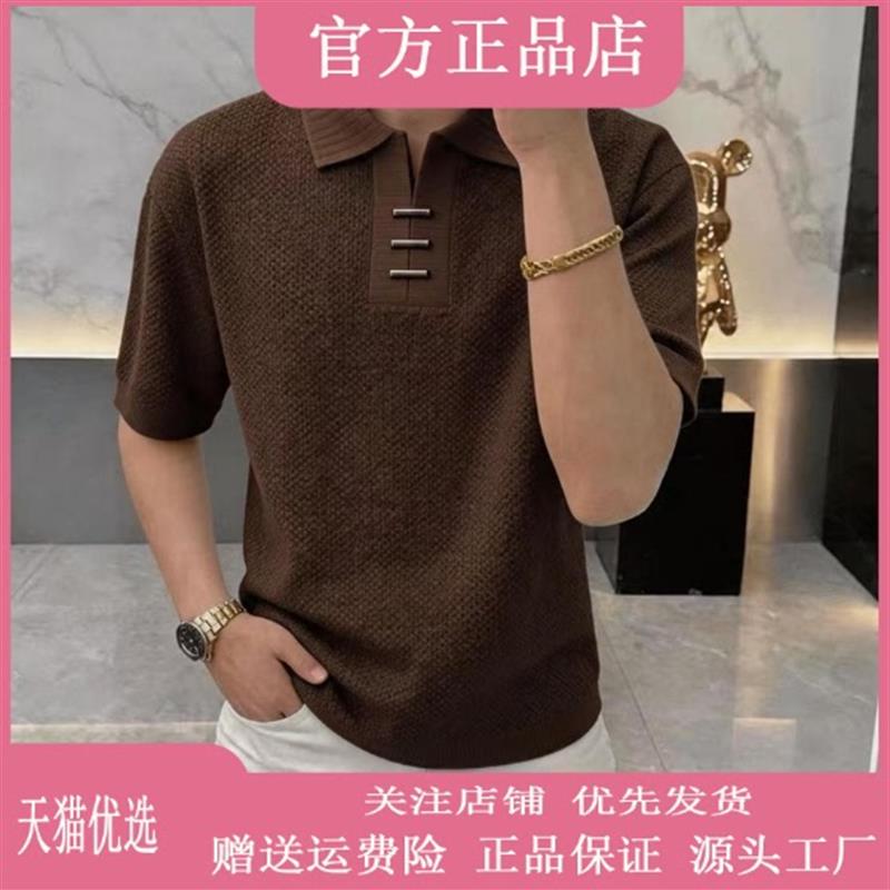 岚衫轻奢【轻奢时尚】夏季男士老钱风美拉德棕短袖POLO衫品质男装