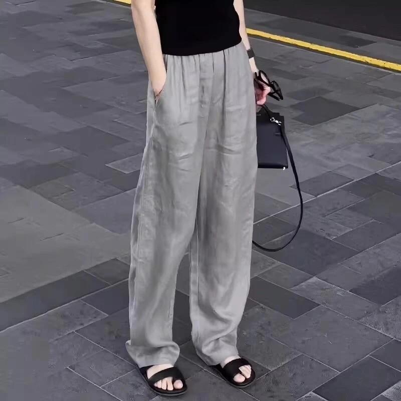 灰色慵懒风百搭休闲裤女春夏薄款梨形身材胖mm高腰显瘦宽松阔腿裤