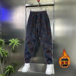 澜阙服饰针织加绒加厚提花重磅免熨抗皱保暖防寒时尚潮流休闲裤