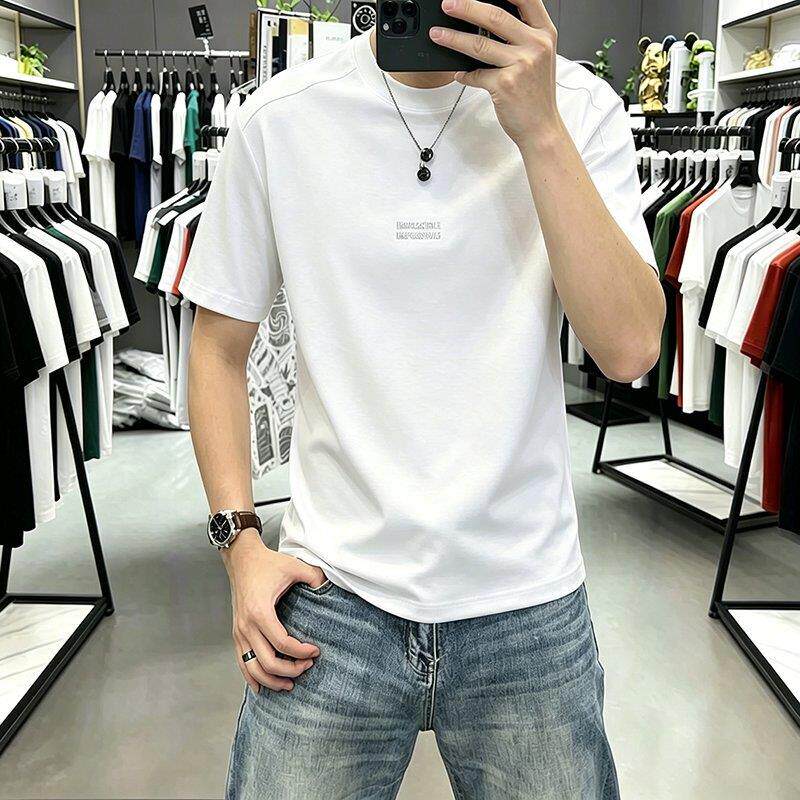 夏季品牌短袖T恤男2026新款高端时尚宽松拼接百搭休闲男士上衣帅