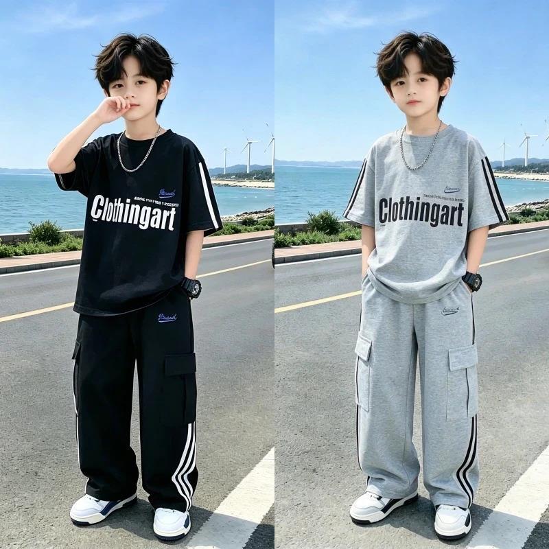 有范YF优选239男童夏装套装新款中大童帅气时髦短袖休闲裤两件
