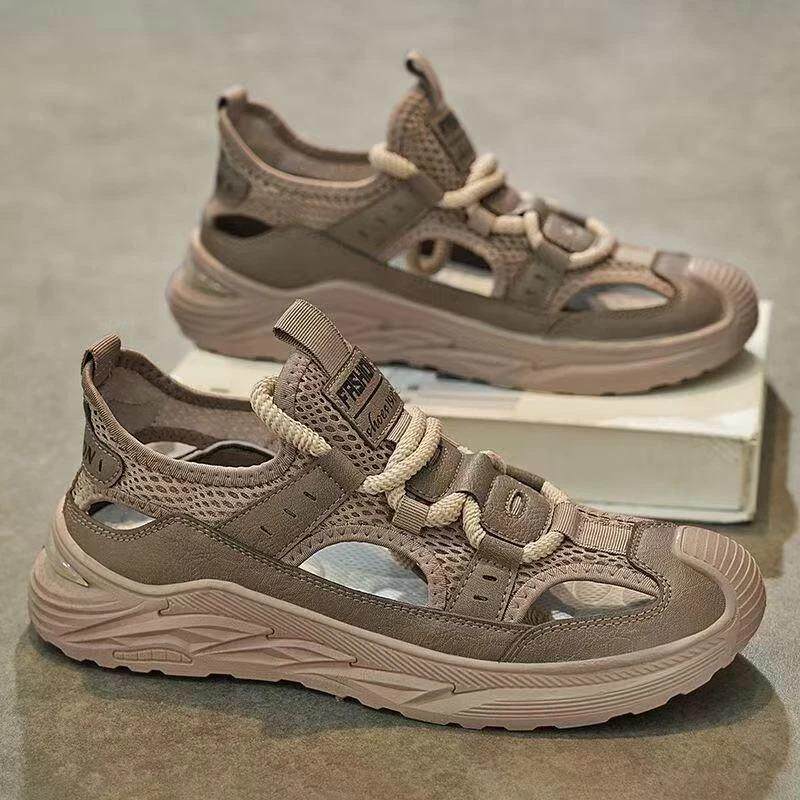 蕉纤蕉男鞋专卖2男士夏外穿防滑透气镂空包头休闲运动凉鞋洞洞鞋