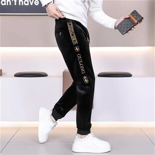 澜阙服饰Amphelisia冬季新A款男士加绒加厚休闲S裤保暖修身刺绣飞