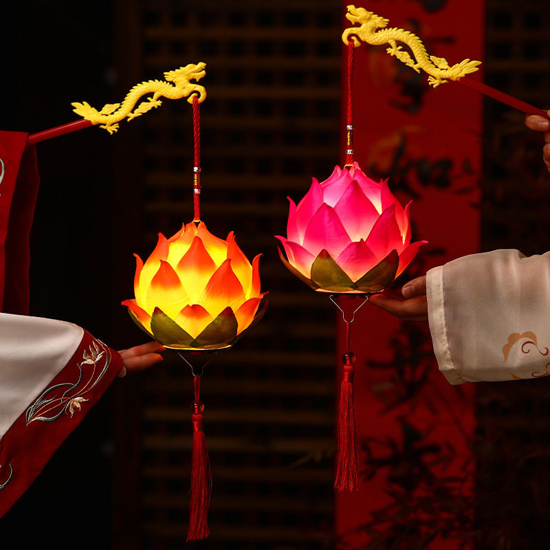 手提莲花灯春节元宵发光