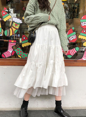 Pleated Tulle Elastic High Waist Party Long Maxi Skirt长裙