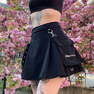 Bandage Streetwear Mini Female Black Skirt Patchwork
