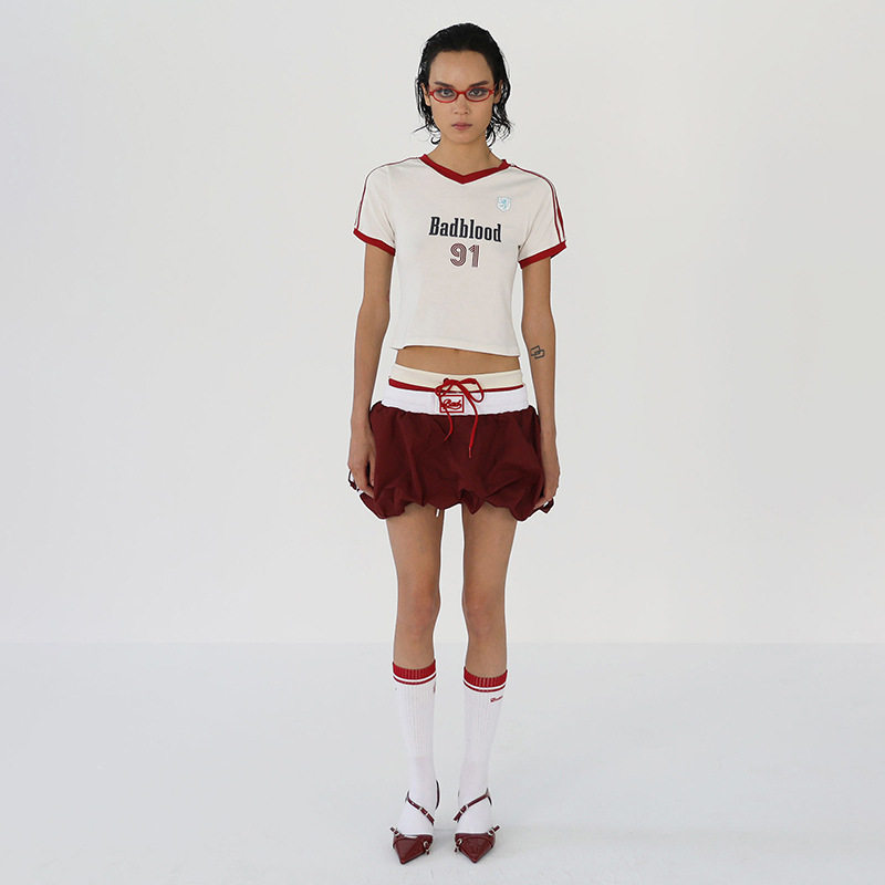 Solid color elastic waist short skirt 女士纯色松紧带低腰短裙