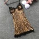 Dress豹纹睡裙 Sling Sexy Leopard Deep Trim Long Lace Print