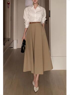A-line skirt appears slim, medium length skirt a字显瘦中长裙