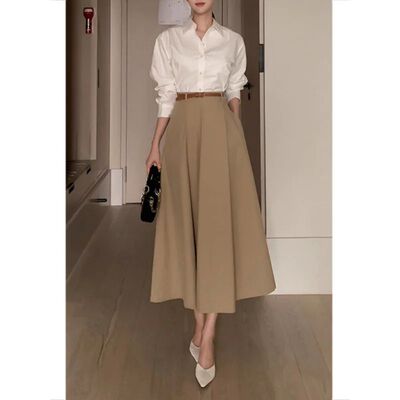 A-line skirt appears slim, medium length skirt a字显瘦中长裙
