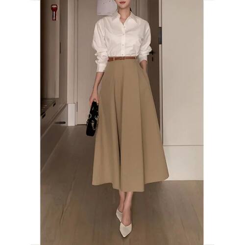 A-line skirt appears slim, medium length skirt a字显瘦中长裙