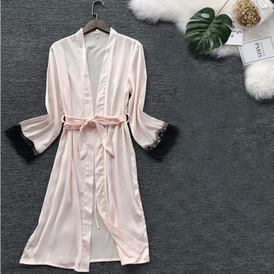 浴袍睡裙宽松蕾丝边睡袍家居性