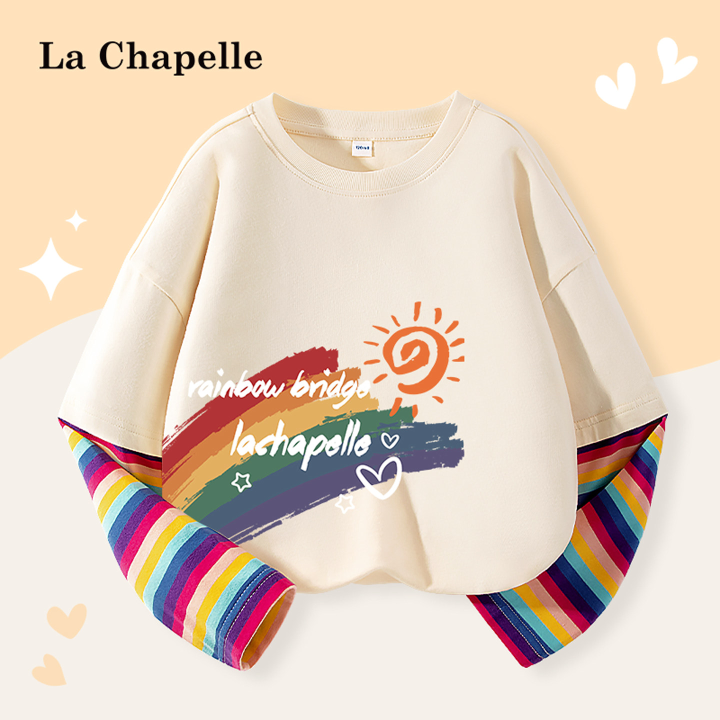 拉夏贝尔儿童长袖t恤女大童纯棉打底衫2026新款女童春季彩虹体恤,童装/婴儿装/亲子装,T恤,淘宝优惠券,粉丝福利购,淘宝优惠卷