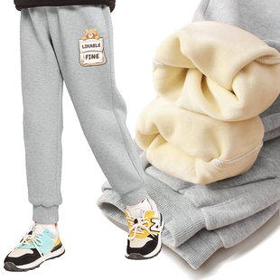 拉夏贝尔儿童加绒加厚裤子2025新款棉裤女童秋冬款一体绒运动卫裤