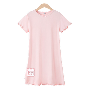 拉夏贝尔女童睡裙夏款2026新款女孩粉色莫代尔连衣裙儿童夏季裙子