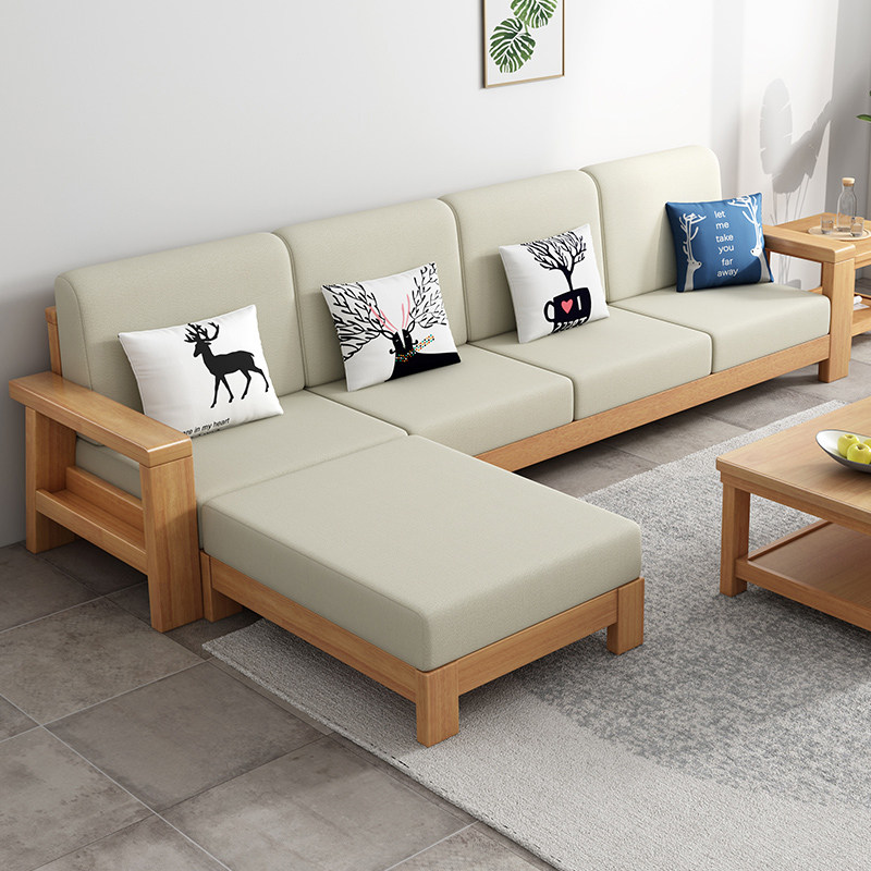 新款北欧实木沙发组合经济型日式原木风现代简约客厅木加布沙发