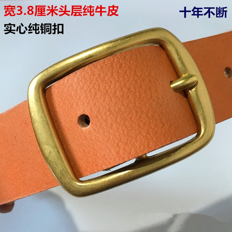 百搭头层纯牛皮实心纯铜扣腰带男士头层牛皮针扣皮带中老年电工带