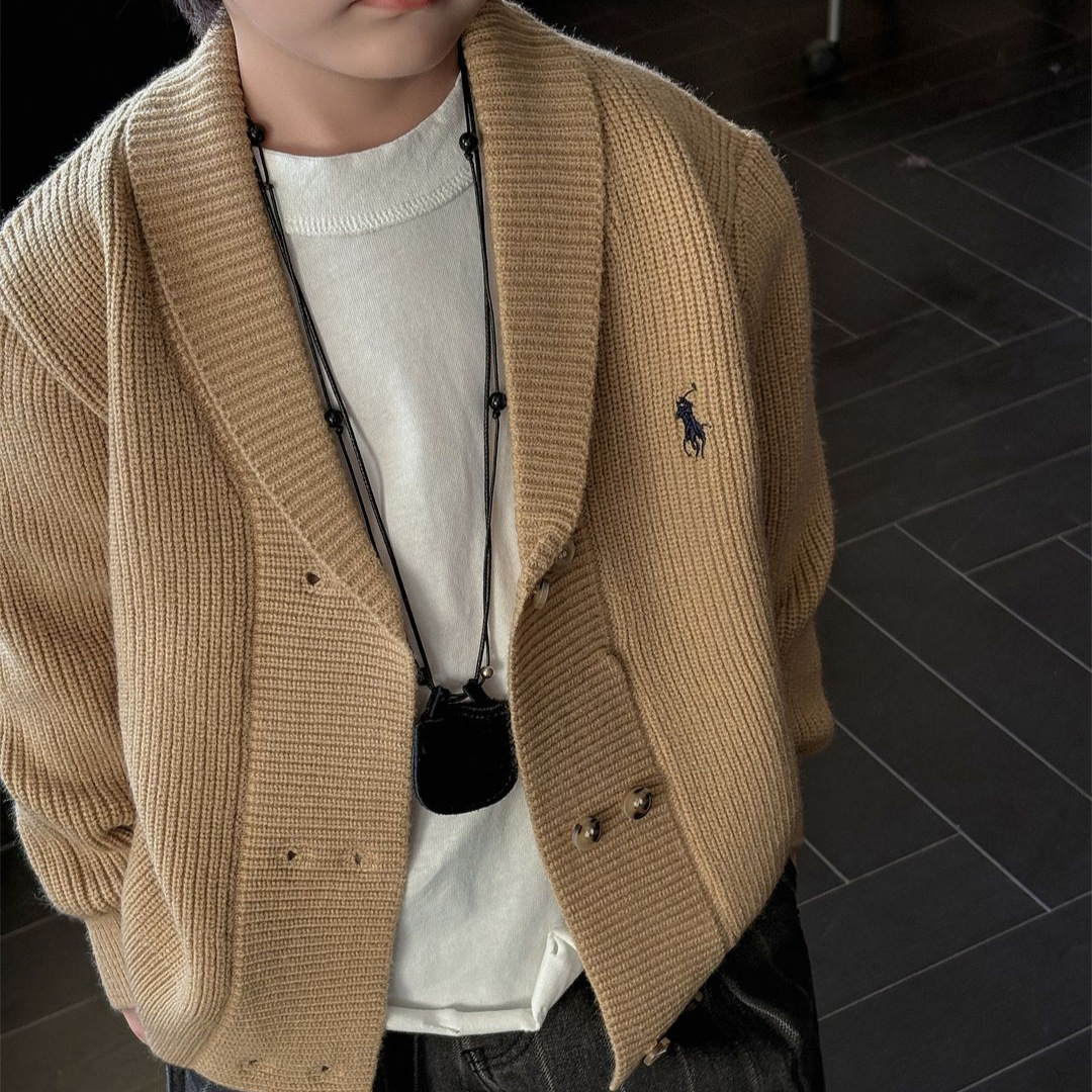 儿童毛衣2025春季开衫男童上衣针织衫外套中翻领上衣毛线衣洋气款