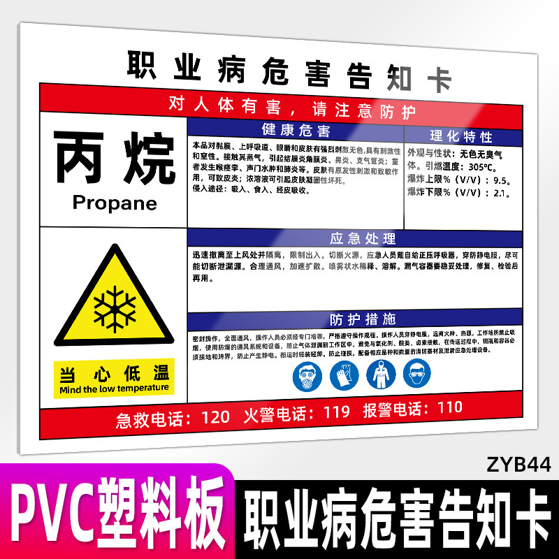 丙烷职业病危害告知牌卡卫生警示标识岗位风险粉尘噪声噪音油漆受限