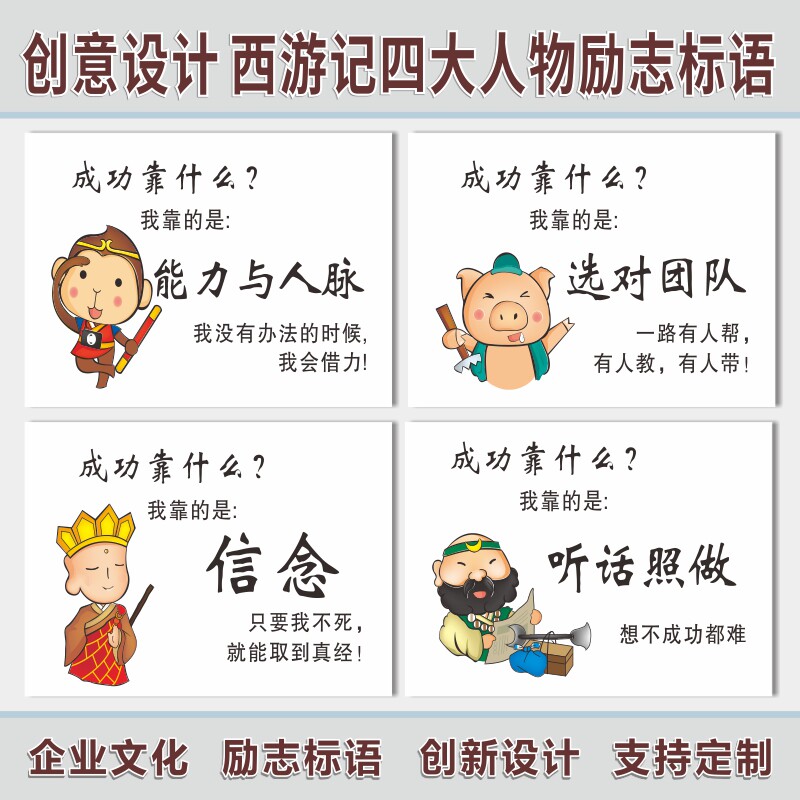 西游记师徒四人成功靠什么激励标语企业文化励志标语墙贴孙悟空团队挂