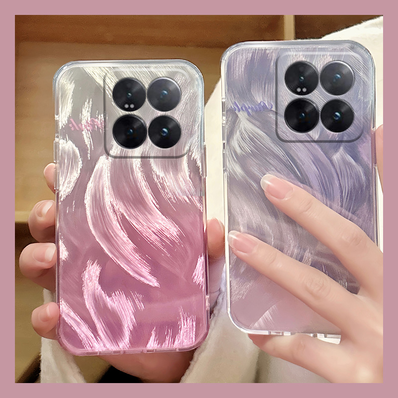 透明渐变粉色紫色羽纱手机壳