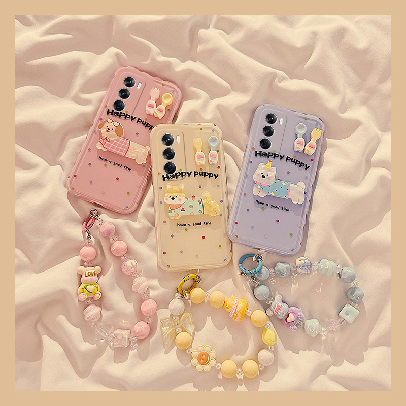 小狗餐具适用opporeno12pro手机壳reno11立体reon10+十9挂链8糖果色7se卡通6少女心5k硅胶4se可爱3趣味oppo女