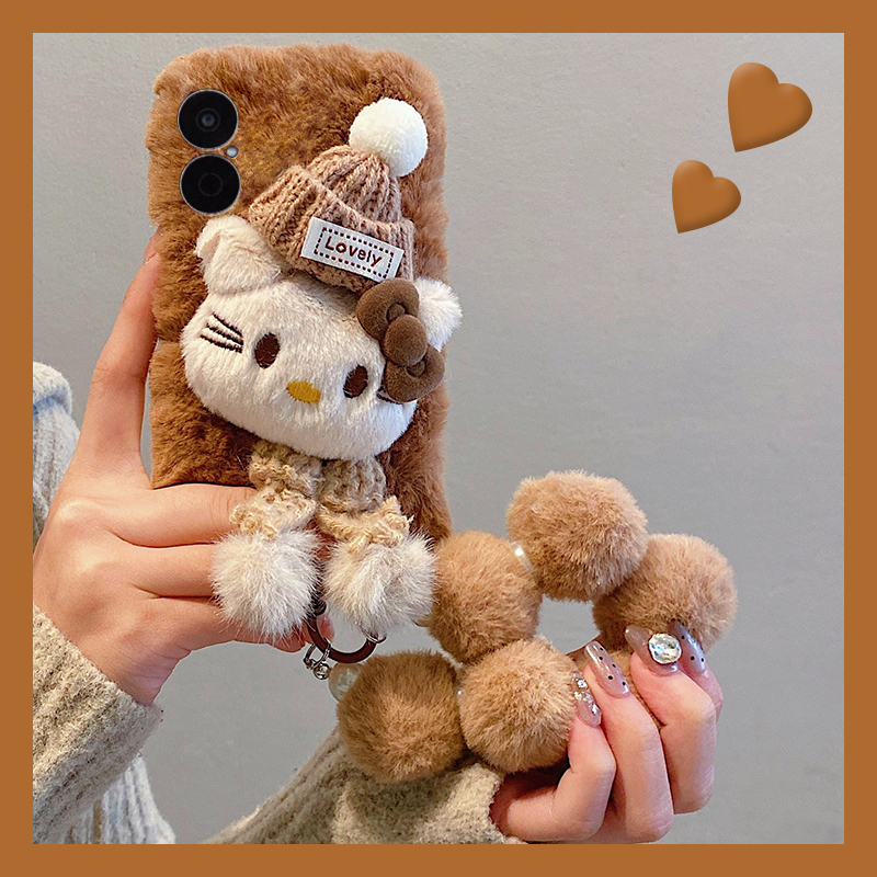 围巾帽子凯蒂猫适用华为畅享70pro手机壳60x毛球优畅享50plus挂链20se秋冬0e畅想z毛绒9e毛茸茸5g麦芒9硅胶2