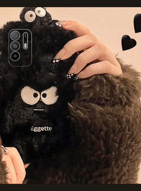 刺绣煤球适用oppoa3pro手机壳a2x黑色a1立体a97可爱a96毛绒绒a95硅胶a93a91a72a58a57a52a32a11a9a31a8a5秋冬