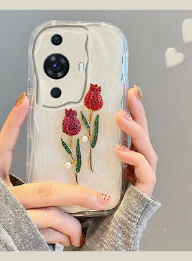 滴胶水钻玫瑰花适用华为nova12pro手机壳nove11ultra立体novo10高级感hinova9se韩系8波浪纹7i硅胶6软壳5小众